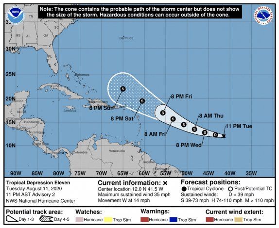 La depresión tropical 11 se convertiría en tormenta mañana, miércoles