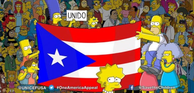 Los Simpsons sostienen en alto la bandera boricua y piden ayuda